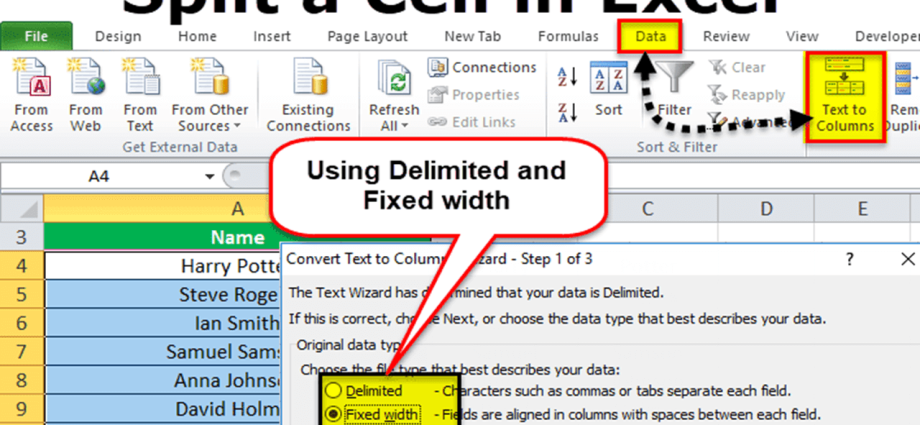 Kako podijeliti ćeliju u Excelu. 4 načina za podjelu ćelija u Excelu