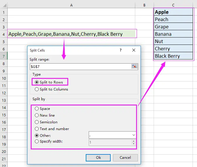 How to split a cell into multiple cells in Excel