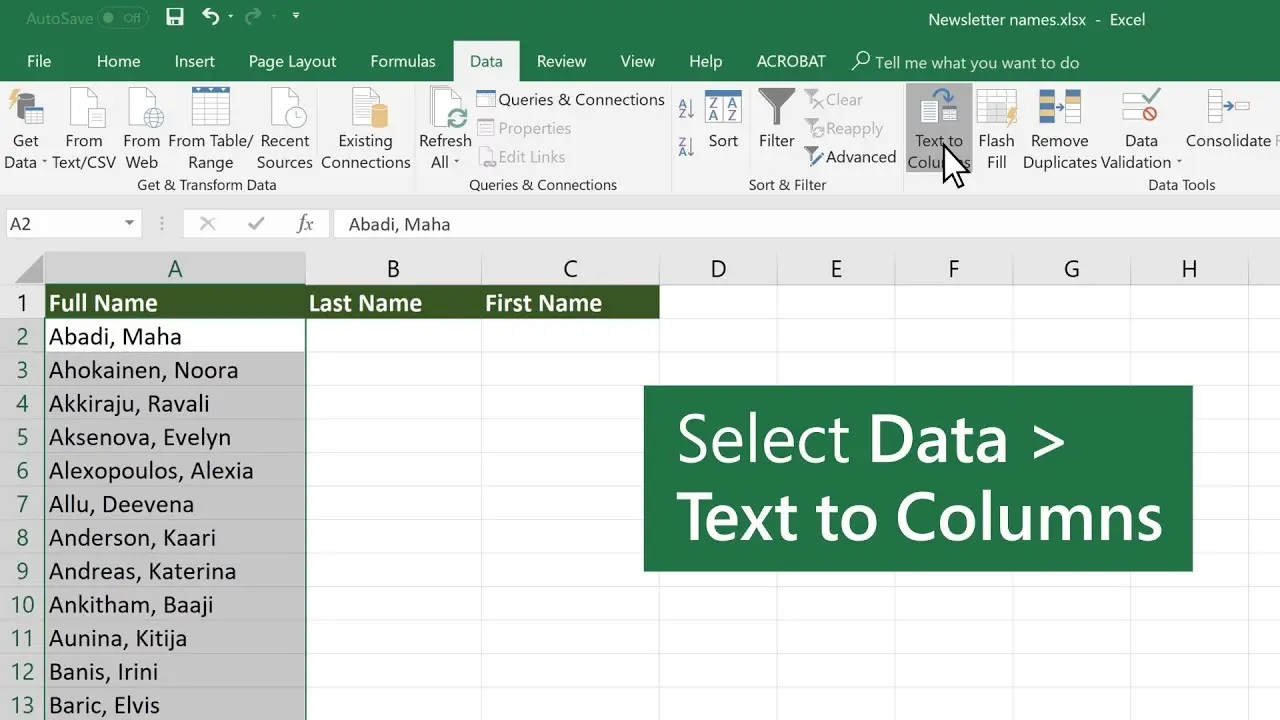 How to split text into columns in Excel