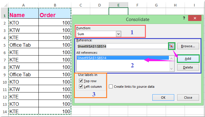 Bagaimana untuk menjumlahkan nilai pendua dalam Excel