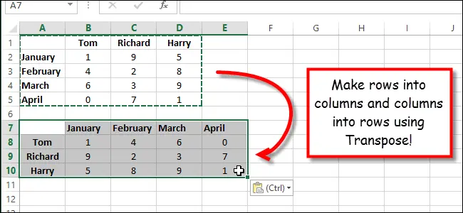 How to swap (transpose) rows and columns in Excel 2013