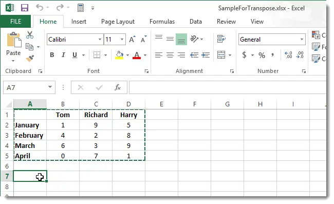 How to swap (transpose) rows and columns in Excel 2013