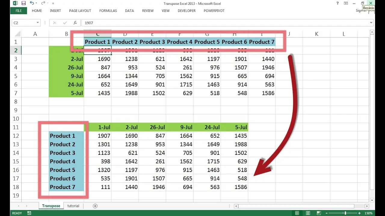 How to swap (transpose) rows and columns in Excel 2013