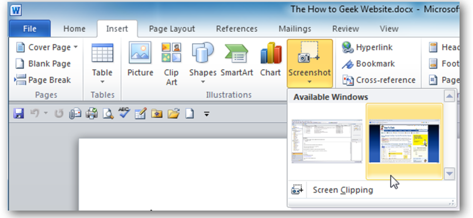 Bagaimana cara mengambil tangkapan layar di Word 2010?