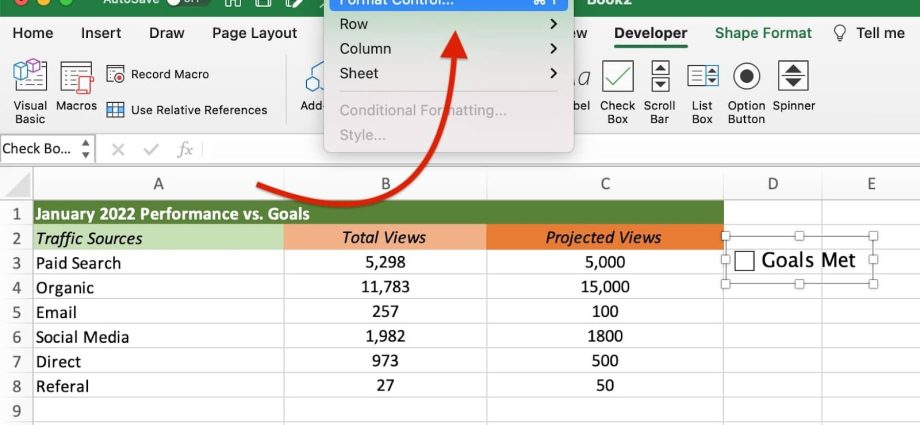 Як паставіць галачку ў Excel