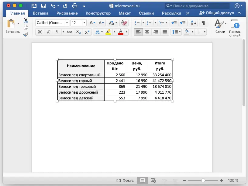 How to transfer a table from Excel to Word