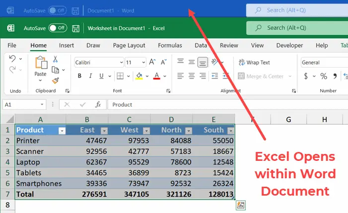 How to transfer a table from Excel to Word