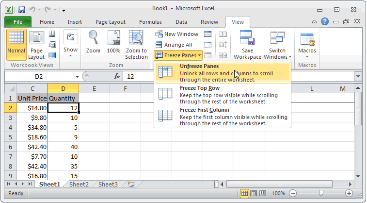 Maitiro ekusunungura matunhu mune Excel spreadsheet