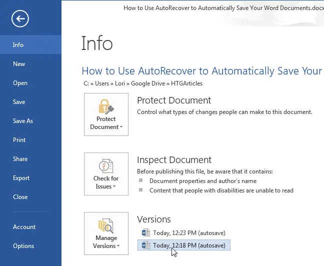 How to use AutoSave to automatically save and restore Word documents