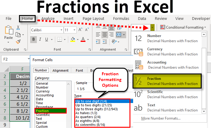 Kako koristiti obične razlomke u Excelu