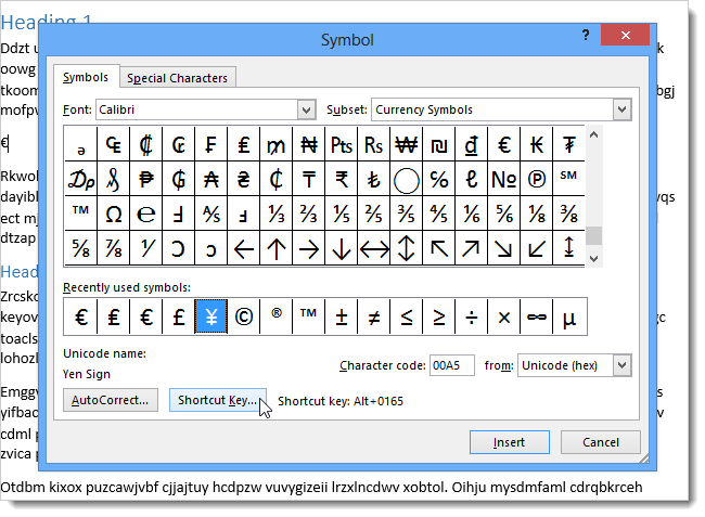 How to use symbols in Word 2013