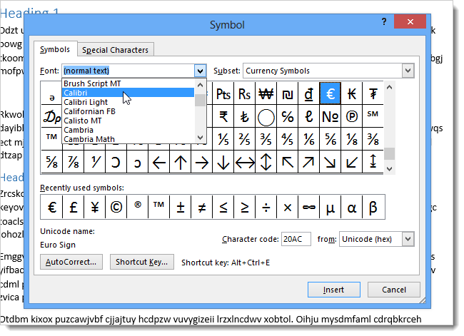 How to use symbols in Word 2013