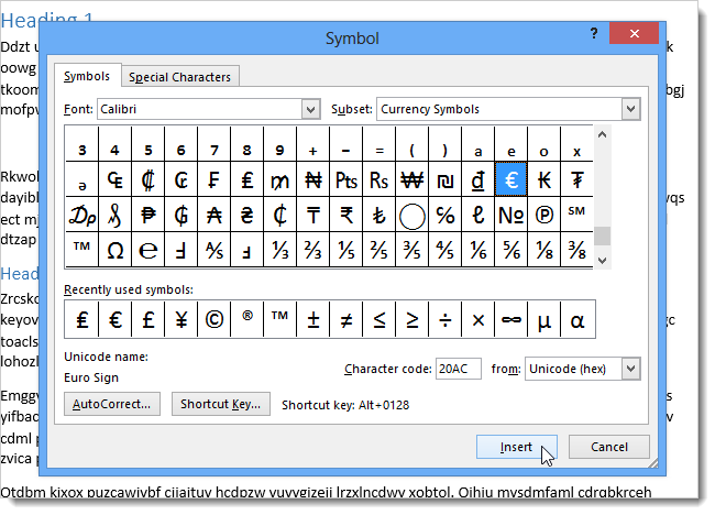 How to use symbols in Word 2013