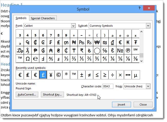 How to use symbols in Word 2013