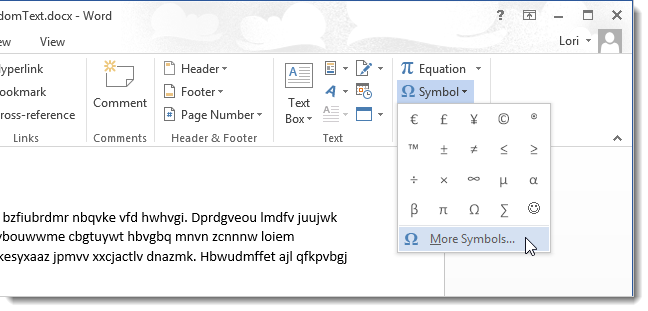 How to use symbols in Word 2013