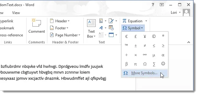 How to use symbols in Word 2013