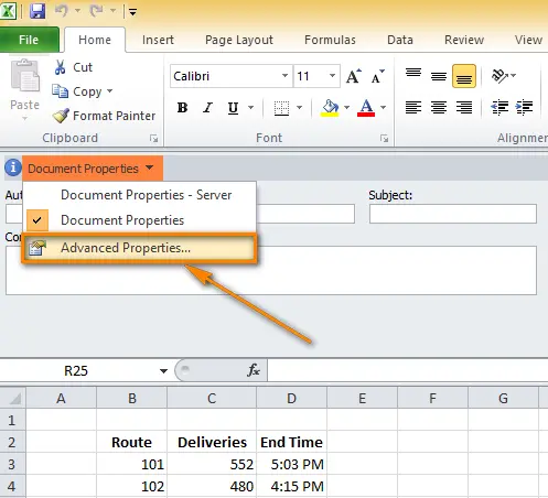 How to view, edit, and delete document properties in Excel 2010 and 2013