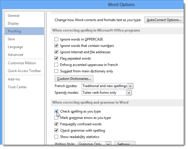 How to work with custom dictionaries in Word 2013