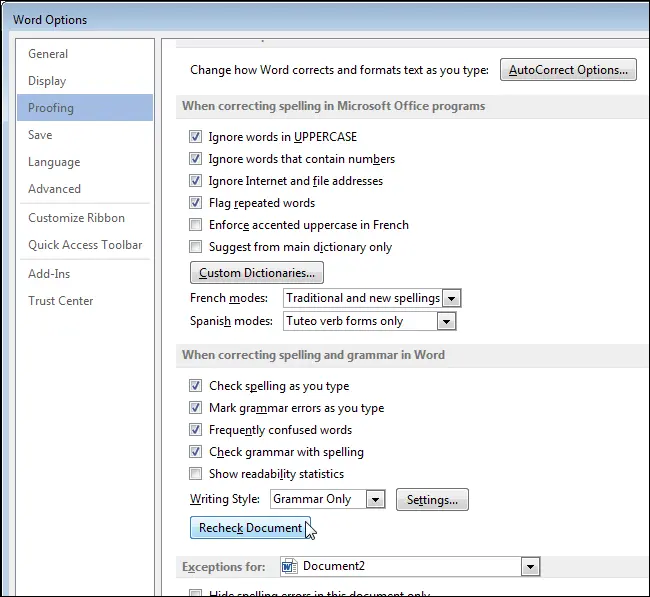 How to work with the Spelling panel in Microsoft Word