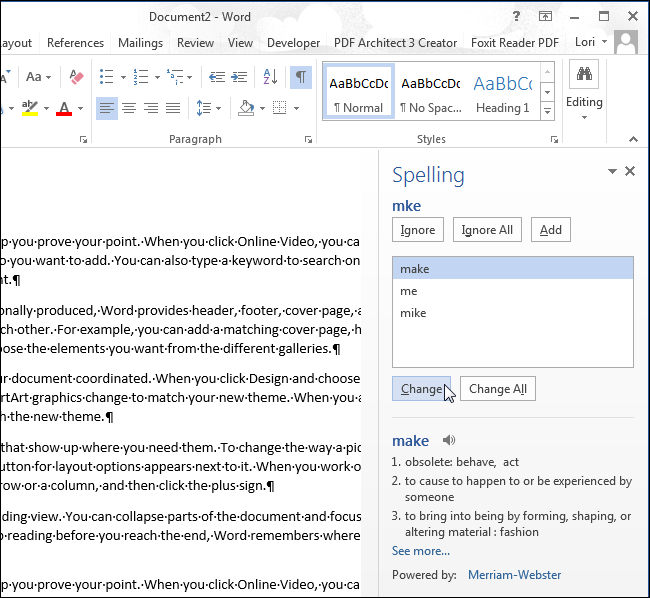 How to work with the Spelling panel in Microsoft Word