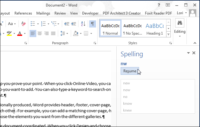 How to work with the Spelling panel in Microsoft Word