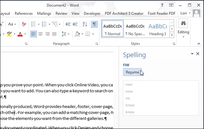 How to work with the Spelling panel in Microsoft Word