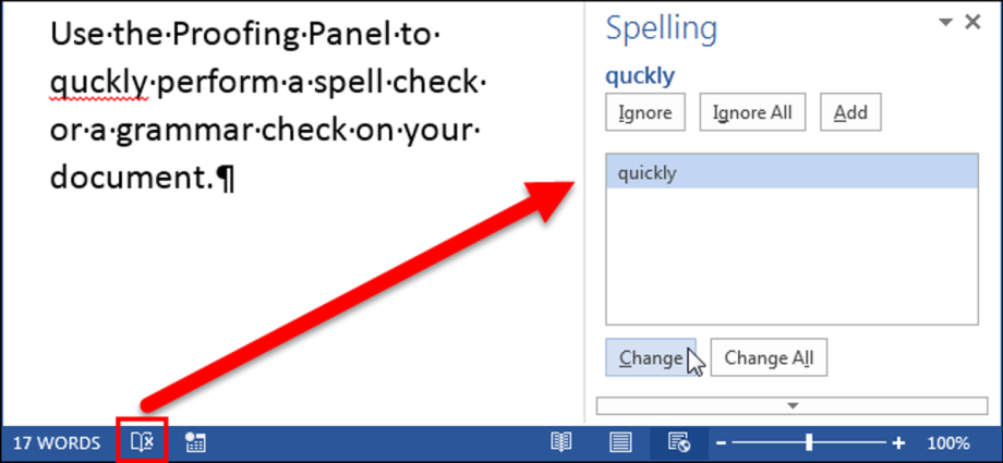 How to work with the Spelling panel in Microsoft Word