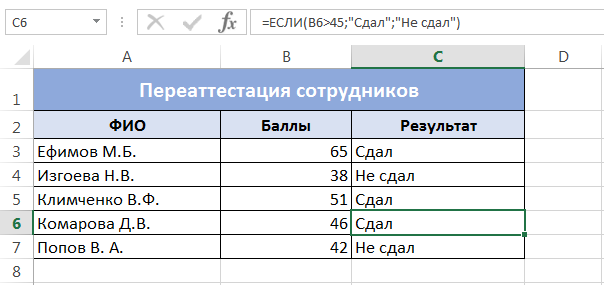 IF function in Excel with a simple example