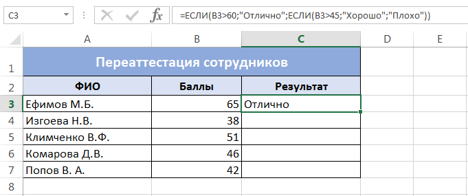 IF function in Excel with a simple example