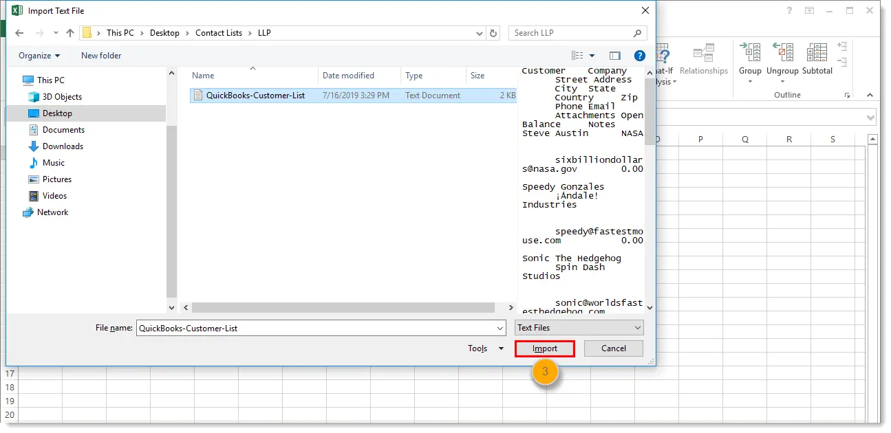 Import and export text files to Excel