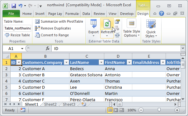 Import data from Access to Excel
