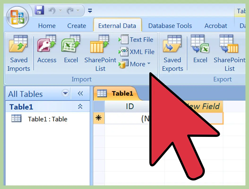 Import data from Access to Excel