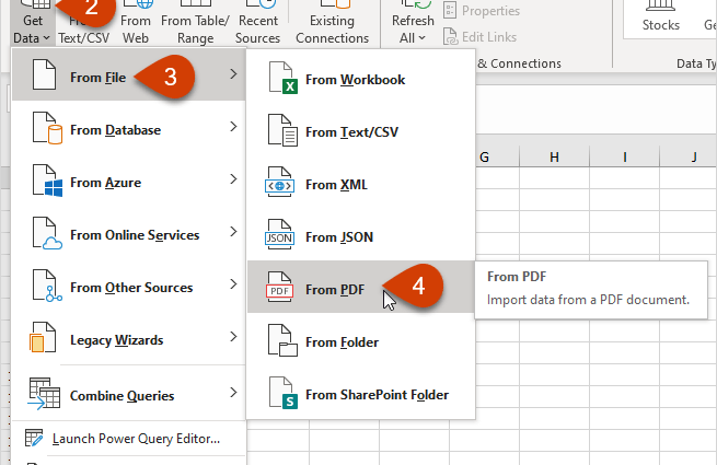 Importuokite duomenis iš PDF į „Excel“ naudodami „Power Query“.
