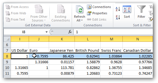 Import data into Excel 2010 from the web