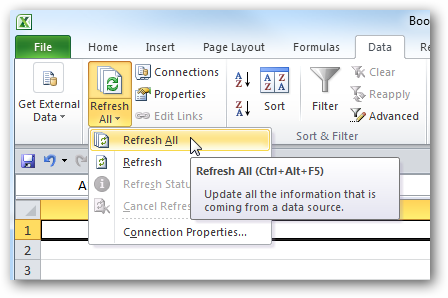 Import data into Excel 2010 from the web