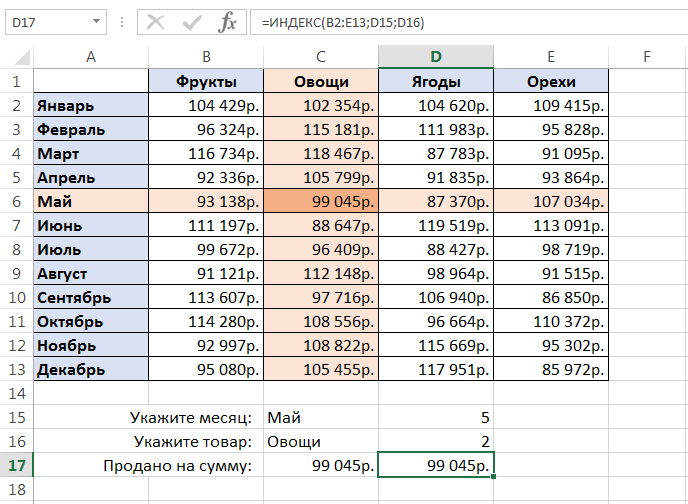 INDEX and MATCH functions in Excel with simple examples