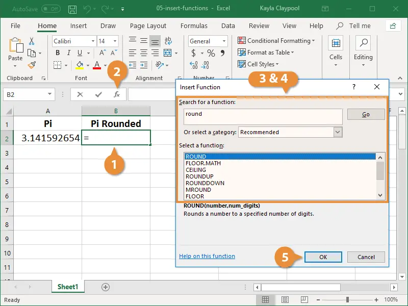 Inserting a Function in Excel