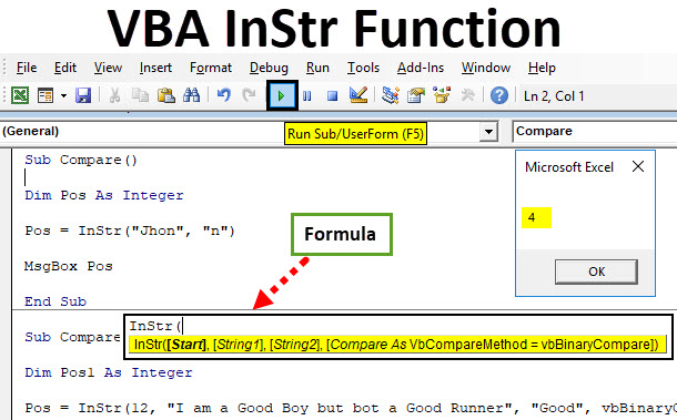 InStr function. String Processing Functions in Excel (VBA)