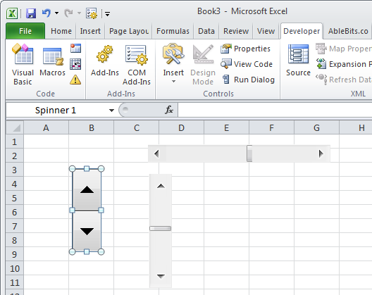 Interactive elements in Excel using the Spinner and Scrollbar