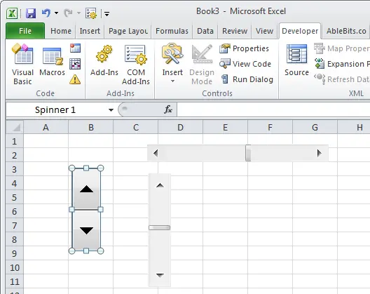 Interactive elements in Excel using the Spinner and Scrollbar