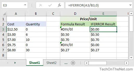 Intercepting errors in formulas with the IFERROR function