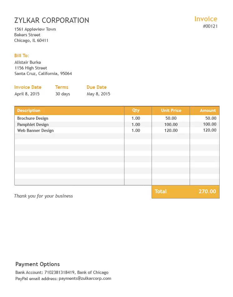 Invoice in Excel