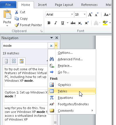 Learning to Use the Navigation Pane in Word 2010