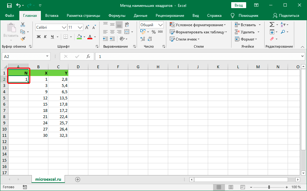 Least Squares in Excel