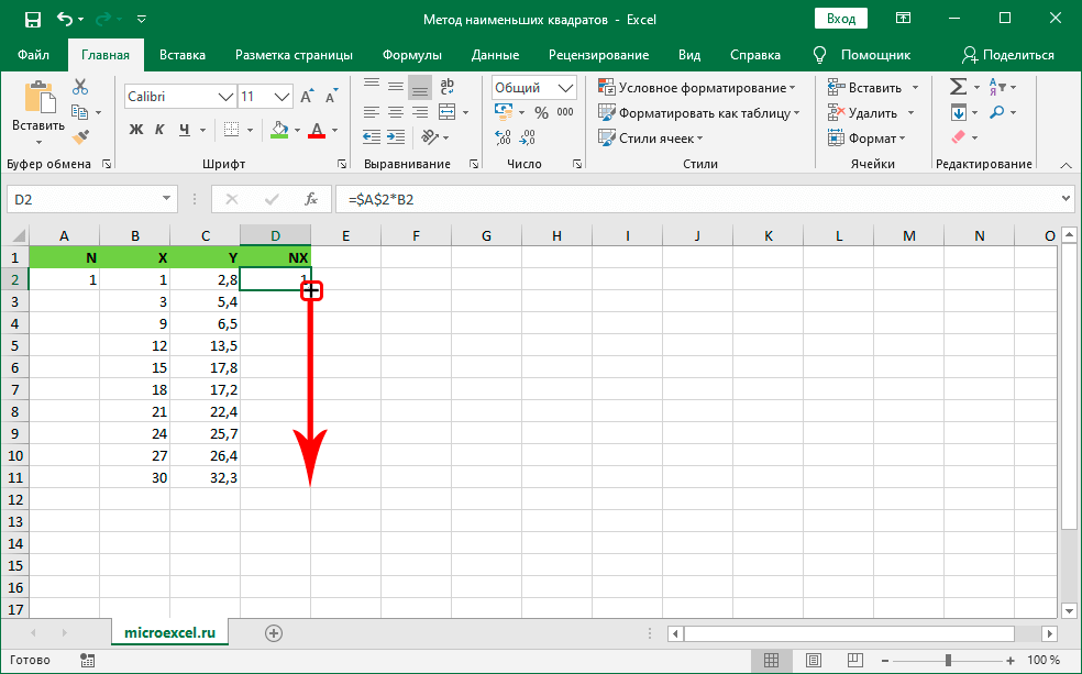 Least Squares in Excel