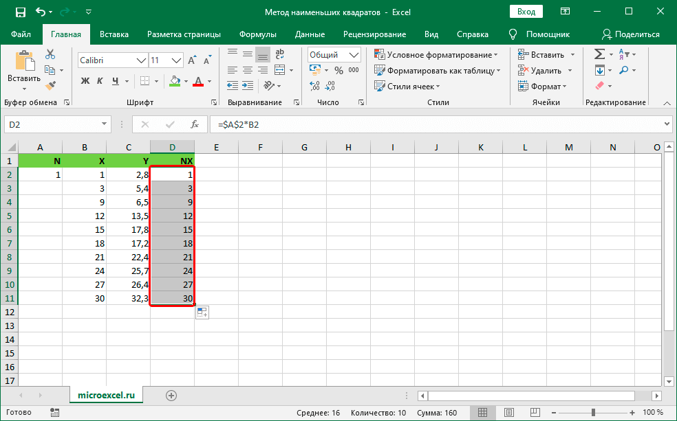 Least Squares in Excel