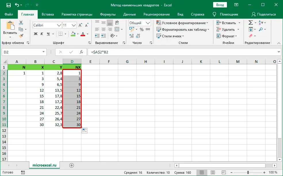 Least Squares in Excel