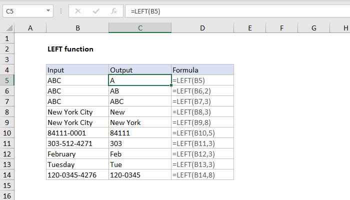 “Left” search in Excel