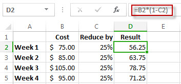 Excel मा संख्याबाट प्रतिशत घटाउने पाठ