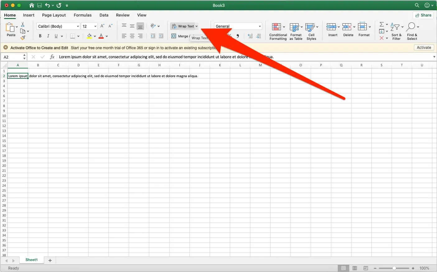 Line wrap in Excel: how to do